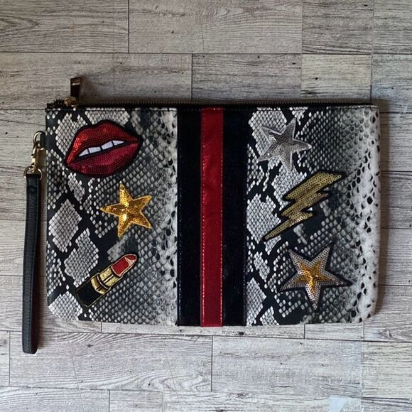 ALDO, Faux Snake Skin, Sequin Embellished, Oversized Clutch Purse - Picture 3 of 15